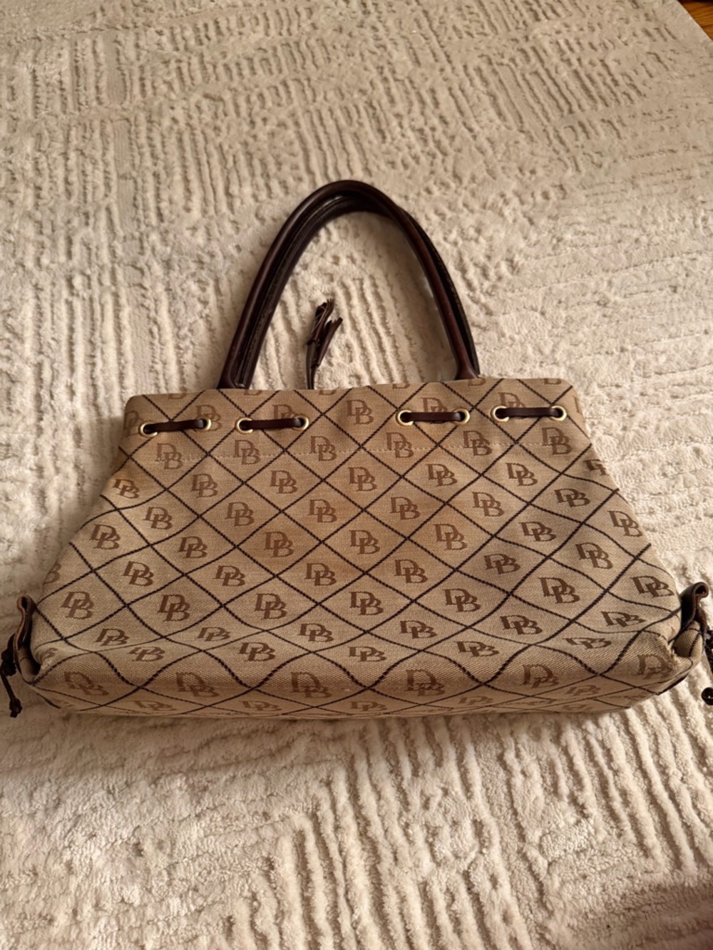 Dooney & Bourke DB Monogram Canvas Satchel Brown Leather Trim Shoulder Bag - Picture 3 of 11